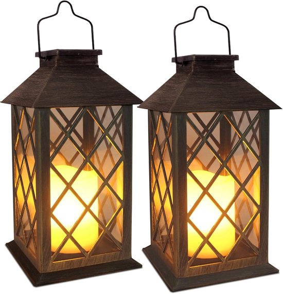 Solarlaternen – Hängende Außenlaternen Mit Led-kerzen (flackernd Und Flammenlos), Die Doppelt So Lange Halten – Wasserdicht – Für Veranda Und Terrasse – 2er-set