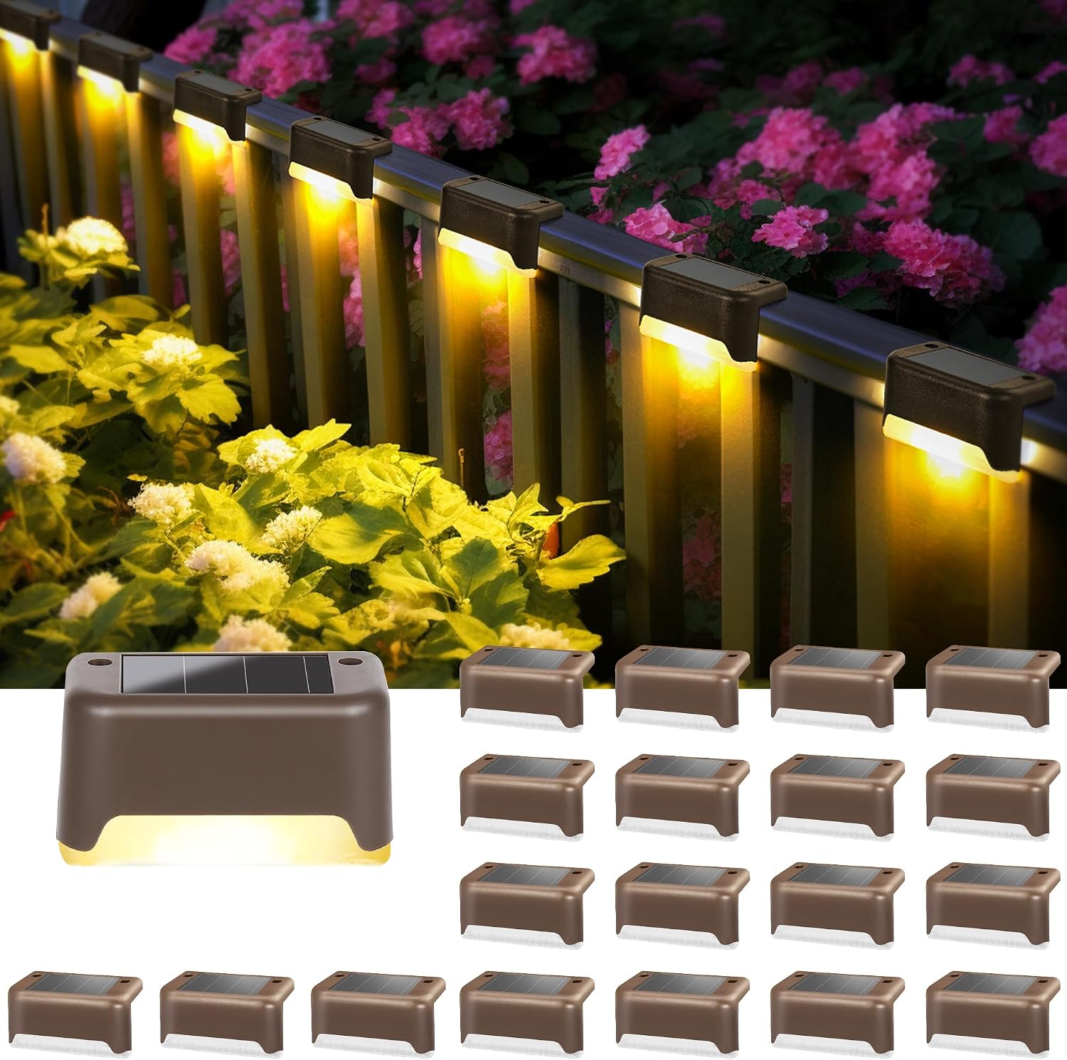 Solarleuchten Für Den Außenbereich, 20er-packung, Warmweiße Treppenleuchten, Wasserdicht, Led-beleuchtung, Geeignet Für Außentreppen, Terrassen, Gärten (braun).