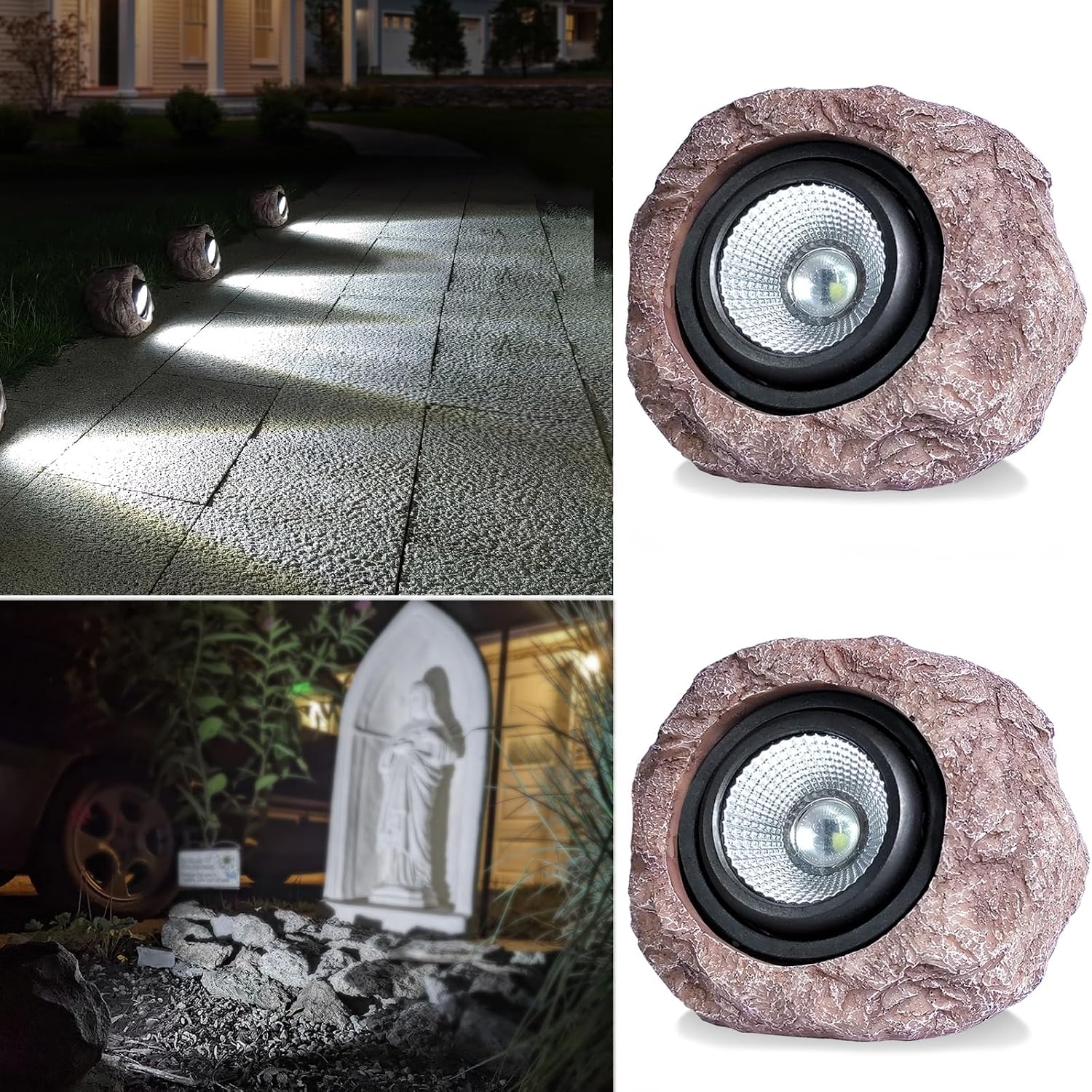 Stück – Solarbetriebene Steinbeleuchtung Für Den Außenbereich – Ip65 Wasserdicht, Superheller Led-fluter – Hausfassade – Treppe – Gartenfiguren – Wege – 2-teilig