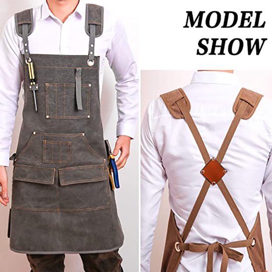 Herren-arbeitsschürze Mit Werkzeugtasche – 75 X 63 Cm – Material: Canvas – Geeignet Für Schreiner-, Garten- Und Werkstattarbeiten – Dunkelgrau