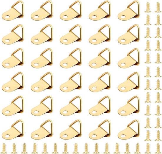 Metall-d-ringe – Haken – Bilderrahmenhaken – Mit Schrauben – 100 Stück – Gold