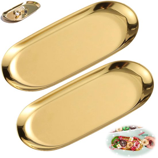 2 Ovale Edelstahlschüsseln, 22 X 9 Cm, Goldfarben, Westliche Dessertschüssel