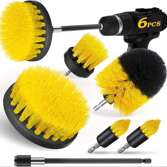 6-teiliges Bohrmaschinenbürsten-set – Verstärkte Scheuerbürsten Für Die Gründliche Reinigung Von Fliesenfugen, Böden Und Badezimmern – Gelb