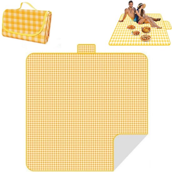 Faltbare Picknickdecke (1er-pack), Wasserdichte Und Feuchtigkeitsbeständige Stranddecke Mit Griff, Gelb, 2 X 1,5 M