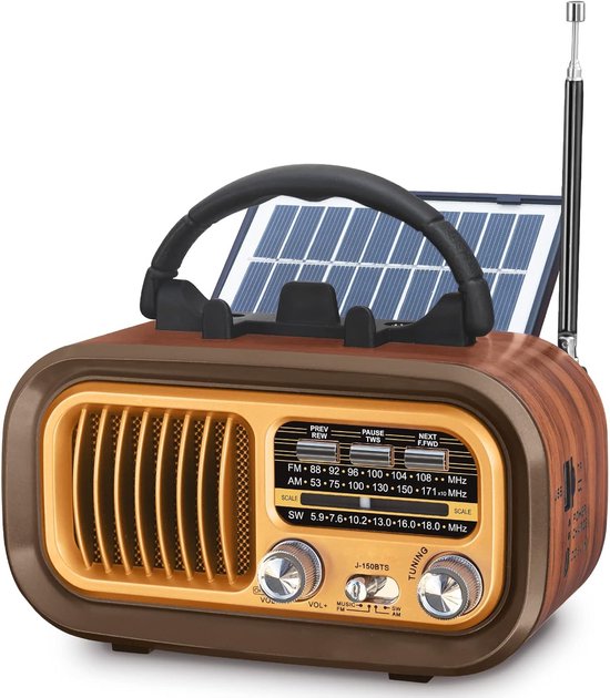 Kleines Retro-radio Mit Am/fm/sw-empfang, Bluetooth, Solar-notfallradio Im Kofferformat Und 1200-mah-akku, Gold