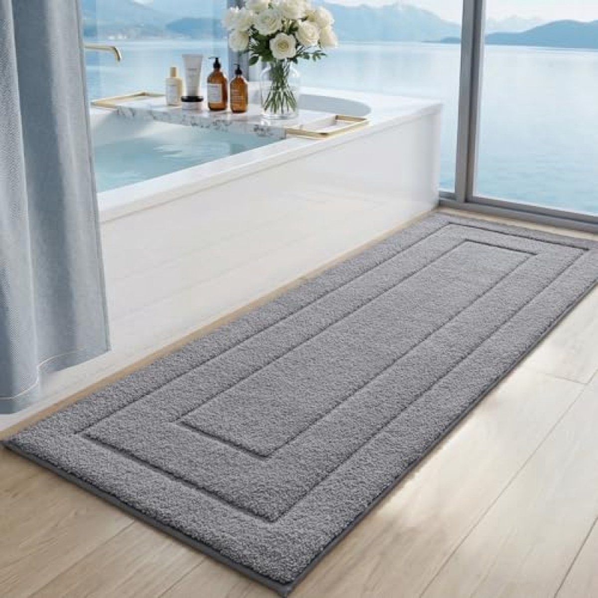 Badematte 60 X 150 Cm – Weich, Saugfähig Und Rutschfest – Grau