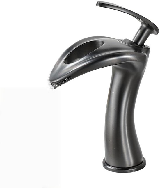 Badezimmerarmatur, Messing-wasserfallarmatur Mit Schmalem Auslauf, Einhebelmischer Und Einlocharmatur Mit Warm- Und Kaltwasserschalter (grau).