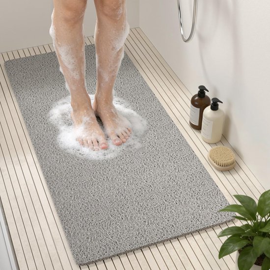 Rutschfeste Duschmatte, 80 X 40 Cm Lang, Weiche Pvc-luffa-badematte, Rutschfest, Ohne Saugnäpfe, Schnelltrocknend, Grau.