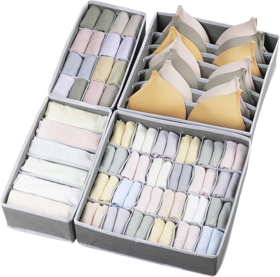 4-teiliges Graues 32x32x10 Cm Faltbares Schubladenteiler-set Für Unterwäsche Und Babykleidung
