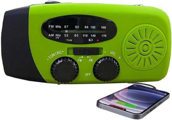 Solar-/kurbelradio Für Notfälle – 2000-mah-powerbank, Taschenlampe & Sos-alarm – Grün