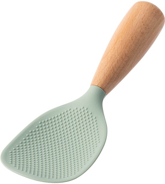 Stehender Silikon-reislöffel Mit Hitzebeständigem, Rutschfestem Holzgriff, Bpa-frei, Antihaftbeschichtet, Sicherer, Aufrechter Schaber (grün)
