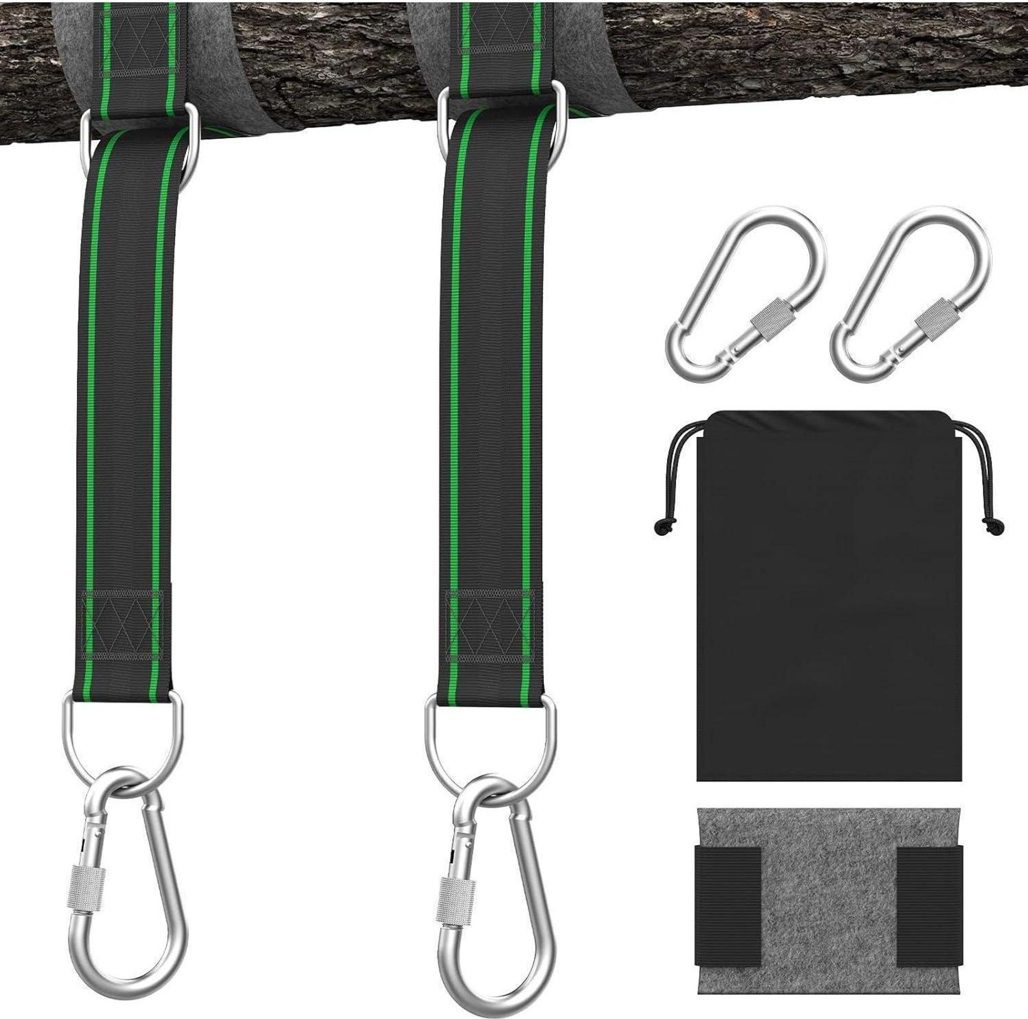 Schaukel-montageset, Inklusive 2 Baumschutzpolstern Und 2 Karabinern - Tragfähigkeit 500 Kg.