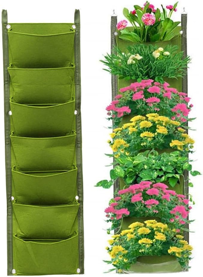 Wandmontierte Blumentöpfe, 2er-pack, Vertikal Für Den Außenbereich, 7-taschen-pflanzsäcke, Filz-pflanzsäcke, Geeignet Für Terrassengärten Und Wohndekoration...