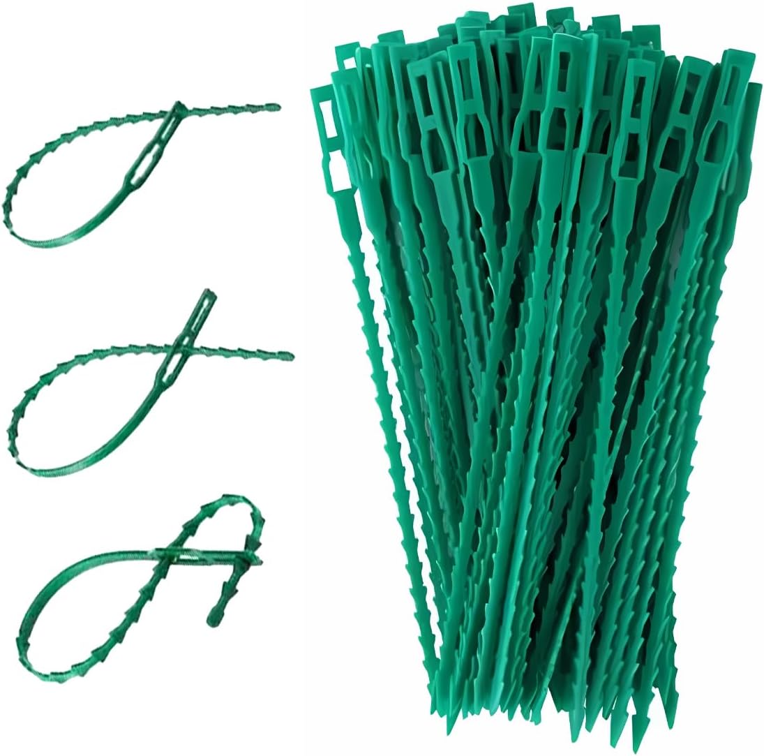 100 Verstellbare Pflanzenbinder, 17 Cm Lang, Gezahnt, Elastisch, Gartenkunststoff, Grün