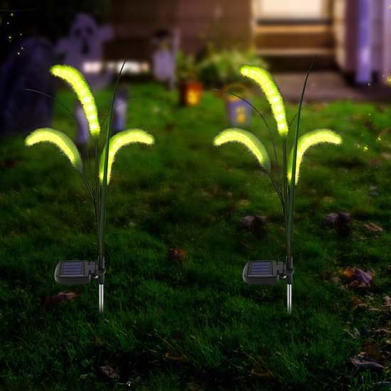 2er-pack Solar-gartenleuchten, Grünes Fuchsschwanzgras-design, Wasserdichte Dekorative Lampen Mit Automatischem Schalter