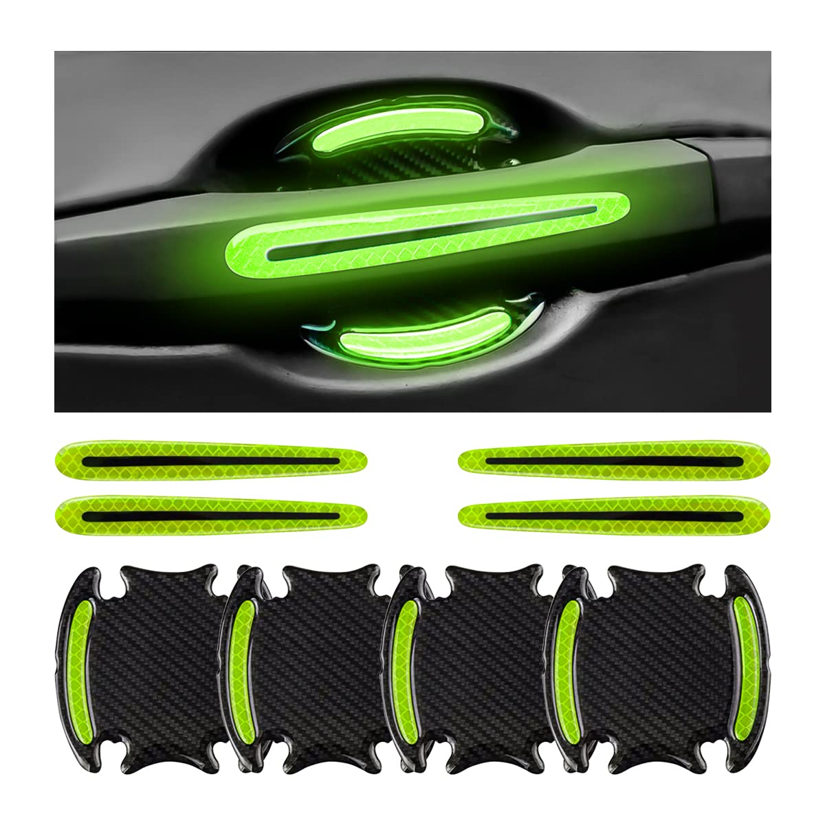 8er-pack Kratzfeste Türgriffschutzfolien Fürs Auto – Selbstklebende 3d-aufkleber – Reflektierende Sicherheitsfolie – Grün
