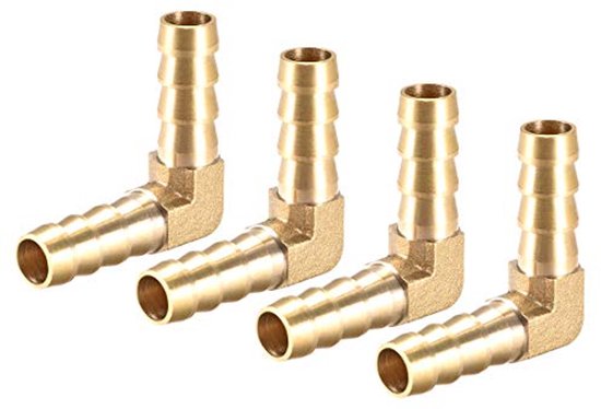 Vier Zungenverbinder Aus Messing, 10 Mm, 90-grad-winkel, Für Schläuche Mit 90-grad-winkelstücken.