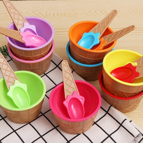 7-teiliges Eiscremeschalen-set Mit Löffeln – Kreatives Süßigkeiten-design – Bunte Waffeleisschalen, Doppelwandig, Bruchfest Und Hitzebeständig
