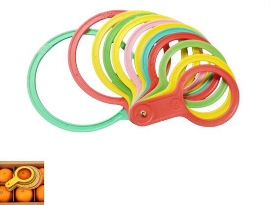 Obstsortierset Mit Runden Messringen, 55-110 Mm Durchmesser, Farbig, Für Zitrusfrüchte, Orangen, Pfirsiche Und Gemüse