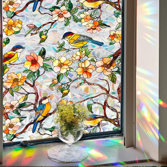 Fensterfolie Mit Blumenmuster – Dekorative Glasfolie – Sichtschutz – Elektrostatische Haftung – 43 X 100 Cm – Farbig