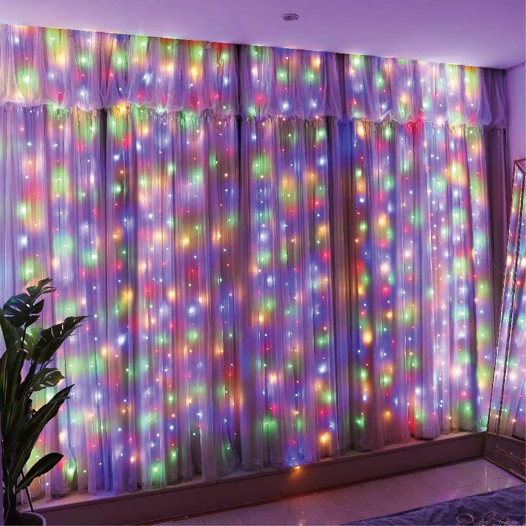 Lichtervorhang, 3x3 Meter, 300 Mm Led-streifen Mit Haken Und Fernbedienung, Kupferdraht-led, Usb-fernbedienung, Dekorative Weihnachtsbeleuchtung.