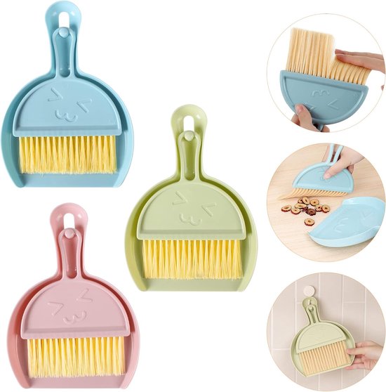 3-teiliges Mini-besen- Und Kehrschaufel-set – Robustes, Aufhängbares Handkehrwerkzeug Aus Kunststoff Für Auto, Tisch Und Kinder (3 Farben)
