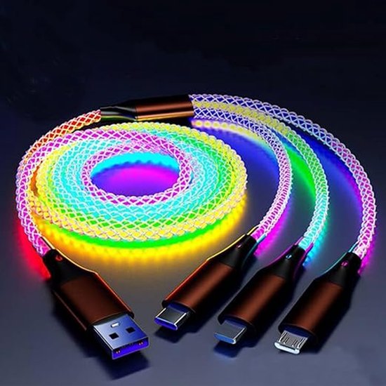 3-in-1 Led-ladekabel, Rgb-led-schnellladekabel Mit Sanftem Farbverlauf, Kompatibel Mit Apple-telefonen/type-c/micro-usb-datenkabeln.
