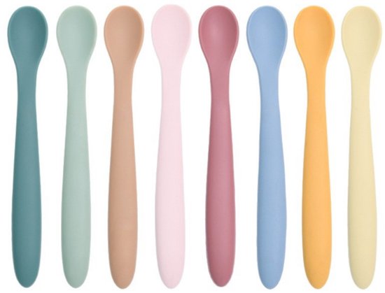 6 Stück – 16,3 X 2,4 Cm – Löffel Für Feste Nahrung – Langstielige Löffel – Gebogenes Design – Weiche Löffel – Übungslöffel – Für Die Babygeleitete Beikost