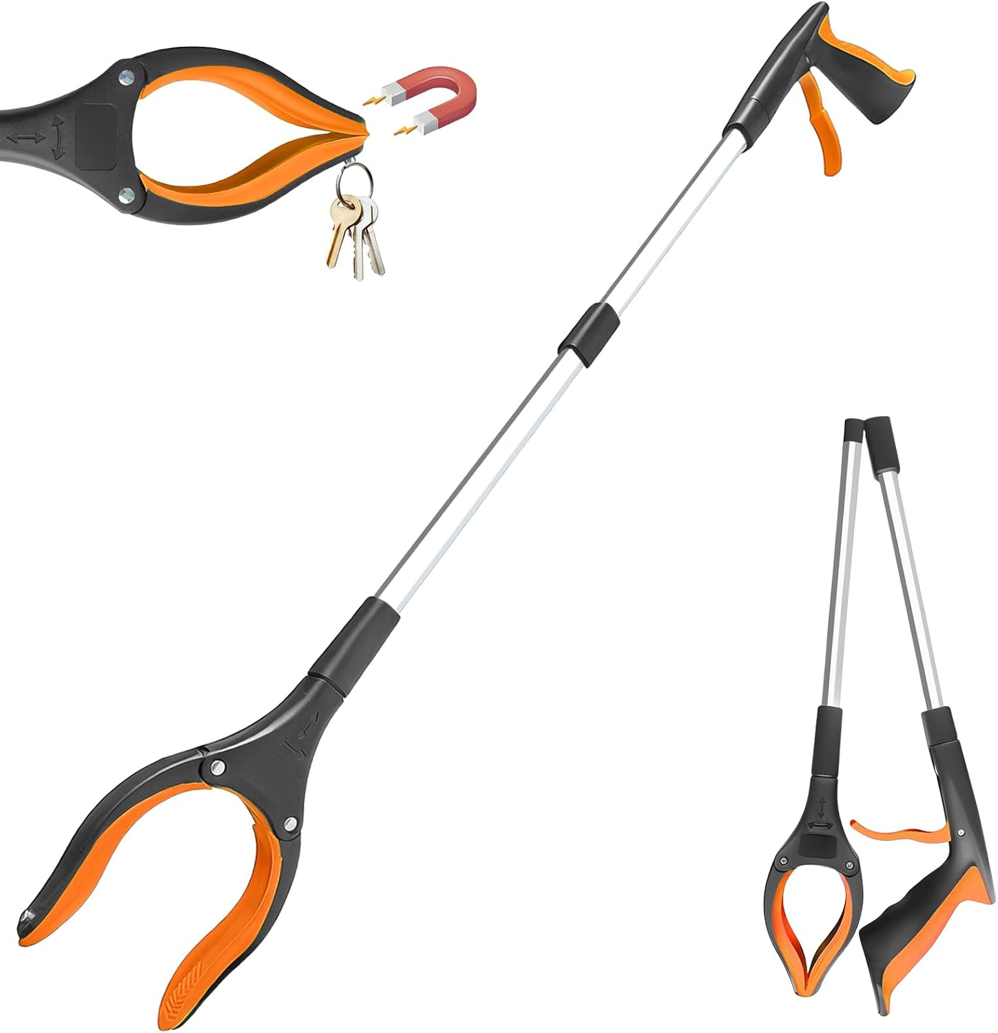 32 Zoll Langer, Faltbarer Greifer Mit Um 360° Drehbaren, Rutschfesten Backen Und Magneten Zum Aufsammeln Von Müll Und Zur Unterstützung Der Mobilität (orange)