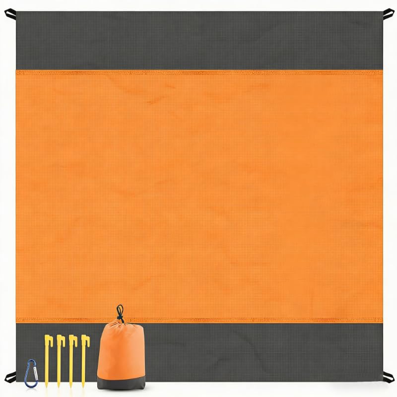 Extra Große, Tragbare Strandmatte, Sanddichte Stranddecke, Faltbare Strandmatte Mit 4 Eckheringen, Leichte Picknick-stranddecke (orange)