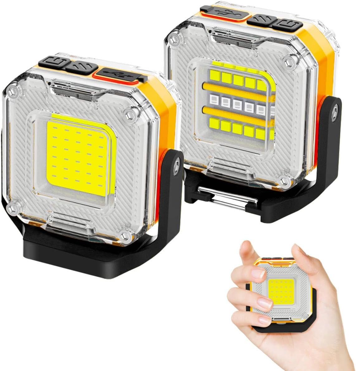 2-teilige Magnetische Arbeitsleuchte – Wiederaufladbare Led-arbeitsleuchte (1000 Mah) – 8 Leuchtmodi – 500 Lumen – Doppelseitiges Design – Mechanisch – 1000 M Reichweite – 2-teilig