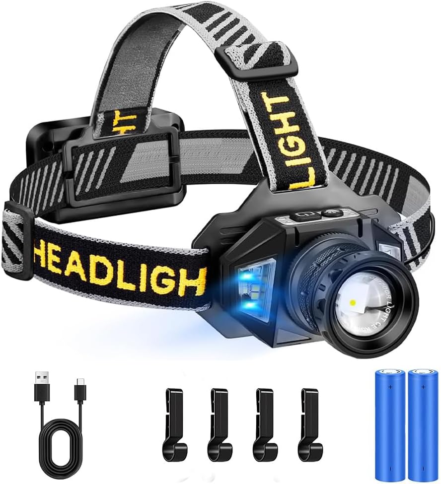 Wiederaufladbare Led-stirnlampe, Wiederaufladbar, Verstellbar, 5200 Mah, Rot, Superhell (50000 Lumen), 6 Modi, Led, Sensor Und Rotlicht