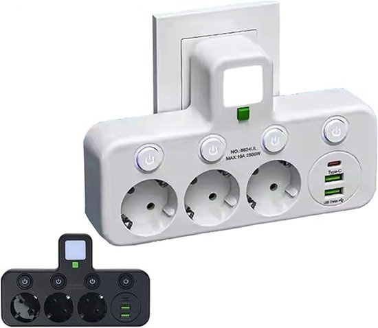 Steckdosenleiste Mit 3 Steckdosen, Multifunktionssteckdose, Geeignet Für Das Homeoffice (schwarz)