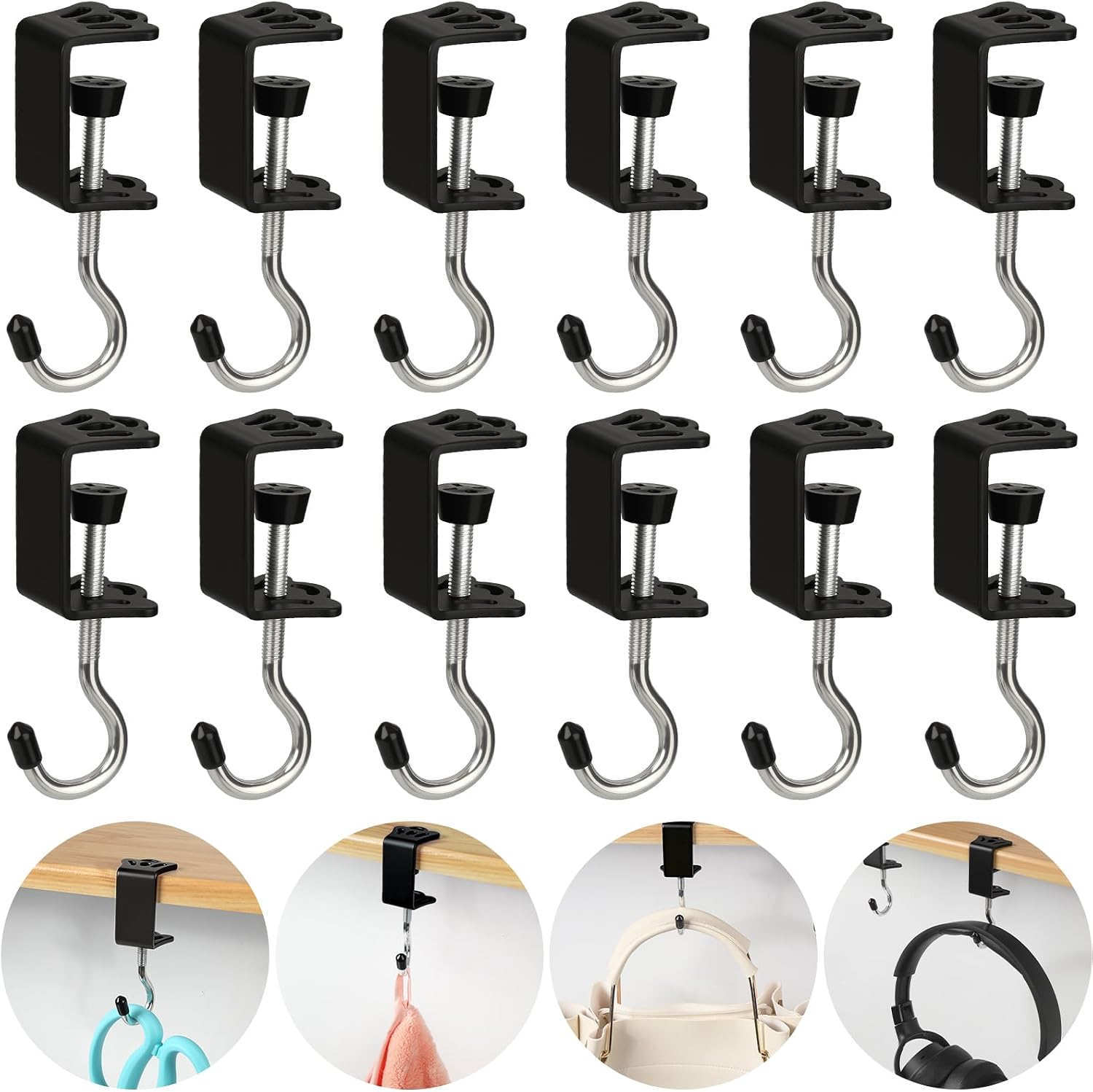 12er-packung Schwarze, Verstellbare Clip-haken Zur Untertischmontage Für Geldbörsen Aus Hochfester Legierung