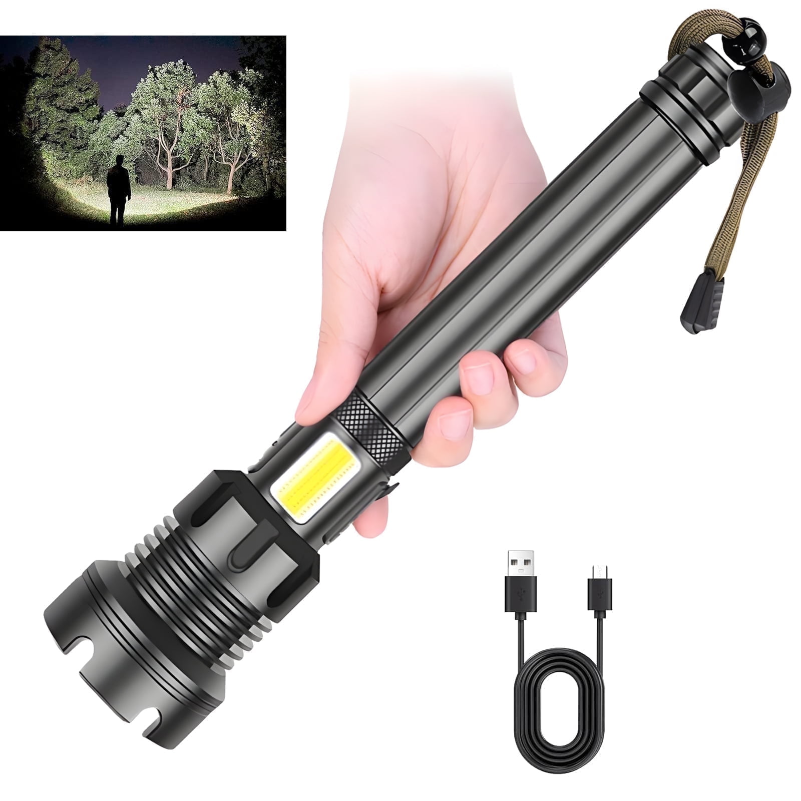 Led-taschenlampe, Hohe Helligkeit, Einstellbarer Fokus, Wasserdichte Notfalltaschenlampe - Schwarz.