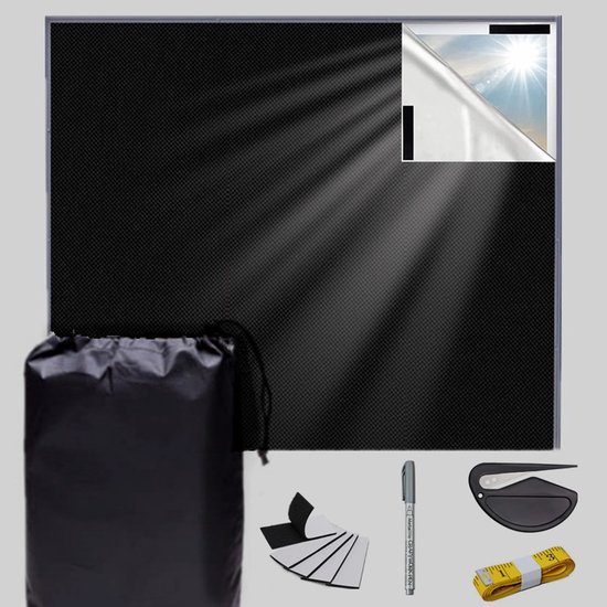 Verdunkelungsstoff 200 × 145 Cm, Verdunkelungsrollo, Temporärer Verdunkelungsvorhang, Tragbares Verdunkelungsrollo Mit 2 M Weichem Lineal Und 20 Klettverschlüssen