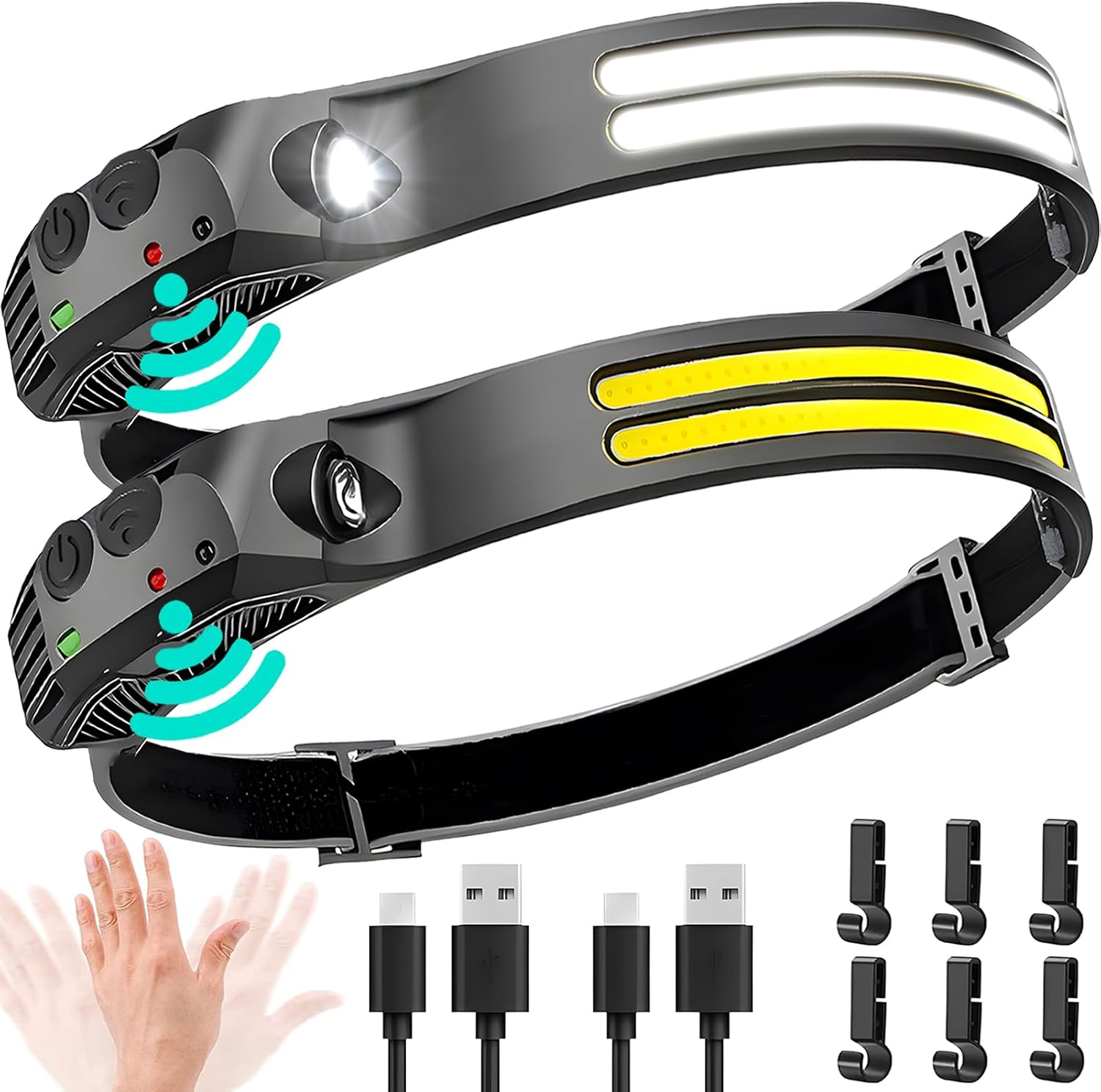 500 Lumen Wiederaufladbare Cob-led-stirnlampe – 230° Breiter Abstrahlwinkel – Usb-c – Helmgeeignet – Für Arbeit, Camping, Wandern Und Laufen