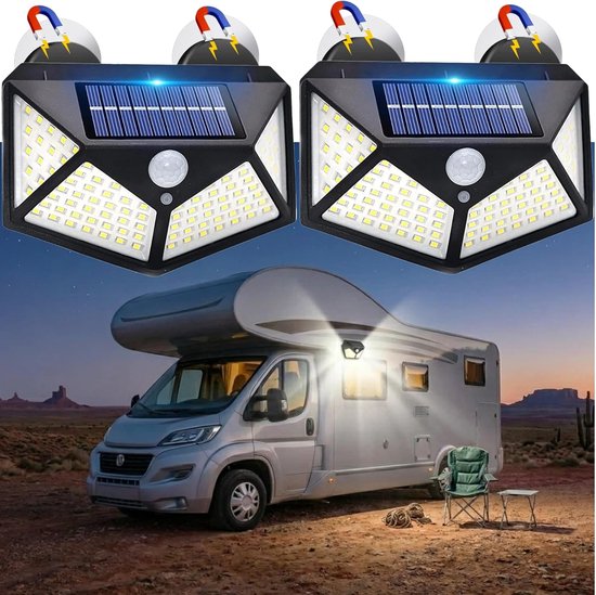 Set Mit 2 Magnetischen Solarleuchten Für Wohnmobile, Beleuchtung Mit Bewegungssensor Für Markise/eingang, Solarladung, Mehrere Einstellungen
