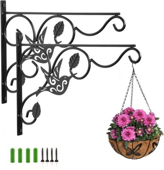 Blumenhaken – 2 Stück – Pflanzenhänger – Wandhaken – Metall – Wandhaken – Hängende Pflanzenhalterung – Wandhaken Für Pflanzen – Schwarz