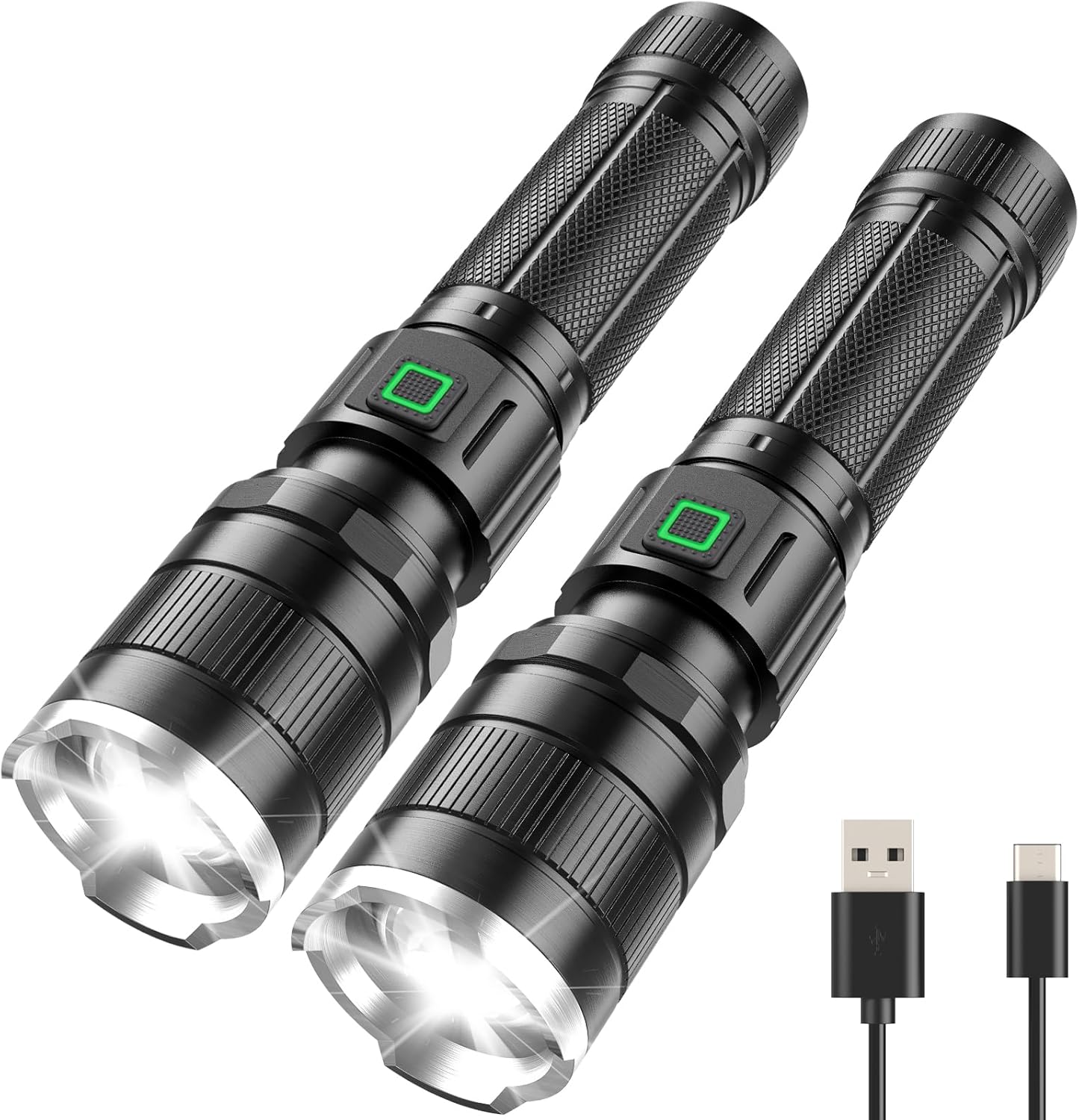 2 Wiederaufladbare Taschenlampen, Wiederaufladbar, Einstellbar, Für Campingzwecke, Superhelle Taktische Led-taschenlampe Mit Led-anzeige Und Cob-licht