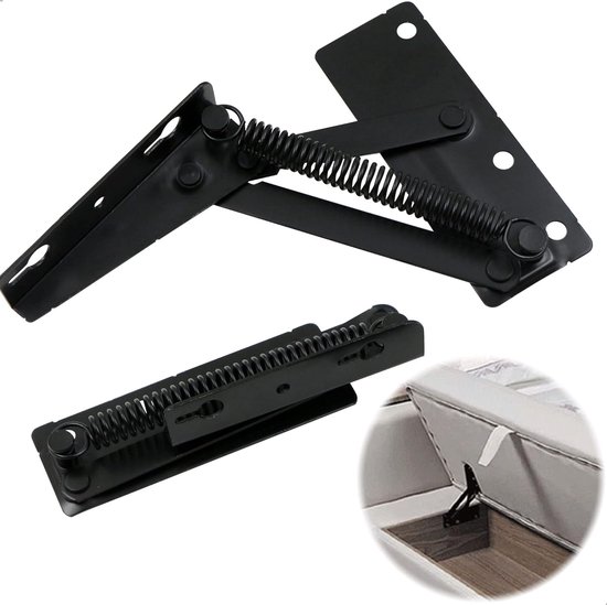 Hebebeschläge Mit Federklappenstütze, Schwarze Türscharniere, Für Klappdeckel Von Sitzbänken Und Betten, 2 Stück, Schrankklappen