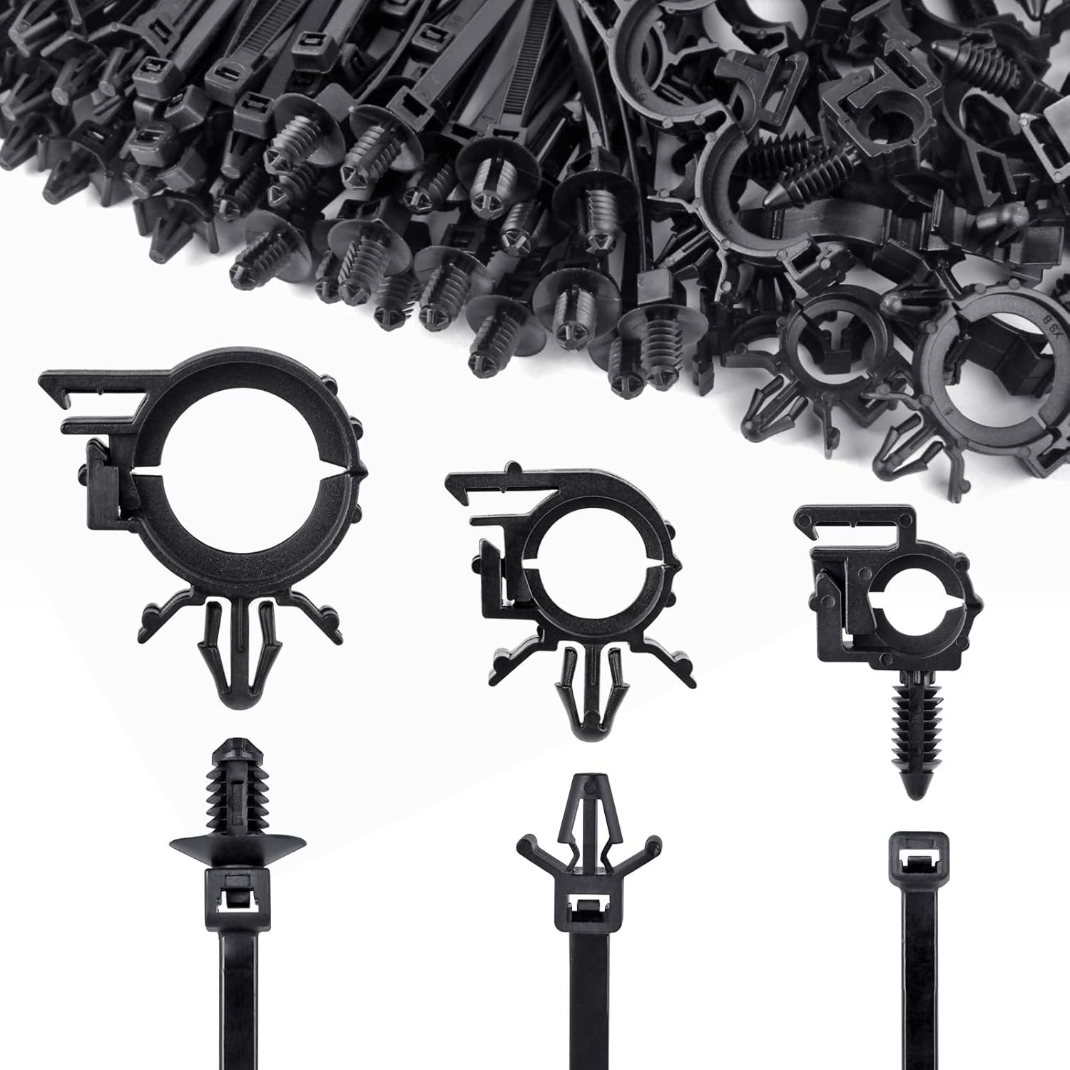 150 Stück Universelle Nylon-kabelbinder, Kabelbinder Mit Reißverschluss Und Druckbefestigung, Inklusive Clips Für Kfz-kabelbäume, Universell