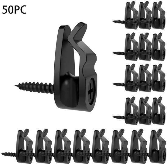50 Stück Lichterkettenclips, 2,6 X 2,3 X 1,2 Cm Kabelklemmen/haken Mit Schraubverschluss Für Lichterketten Auf Terrasse/balkon – Schwarz