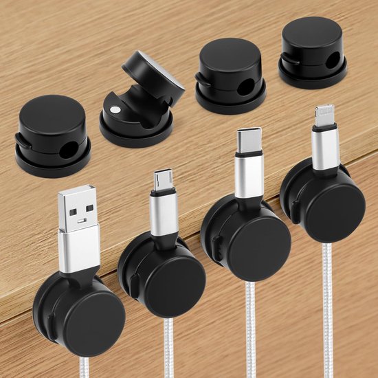 6-teiliges Set Magnetischer Kabelclips – 360°-kabelclips – Selbstklebende Kabelclips Für Schreibtische, Nachttische, Büros Und Autos – Schwarz