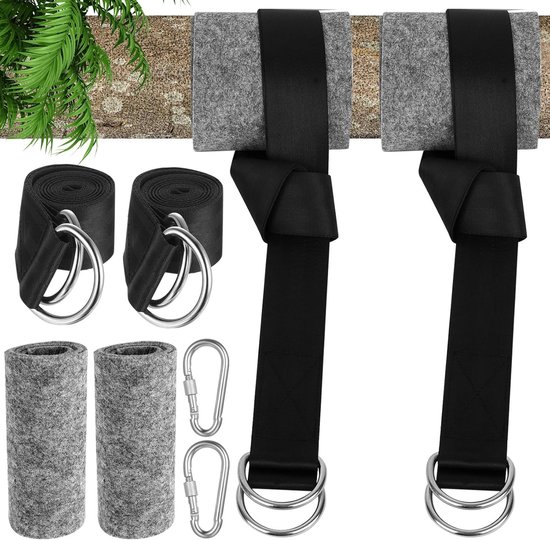 Hängematten-aufhängungssystem, 2-teilig, 150 Cm, Hängematten-montageset Inklusive, Bis Zu 500 Kg, Nylon-aufhängegurt Mit 2 Karabinern, 2 Schutzmatten