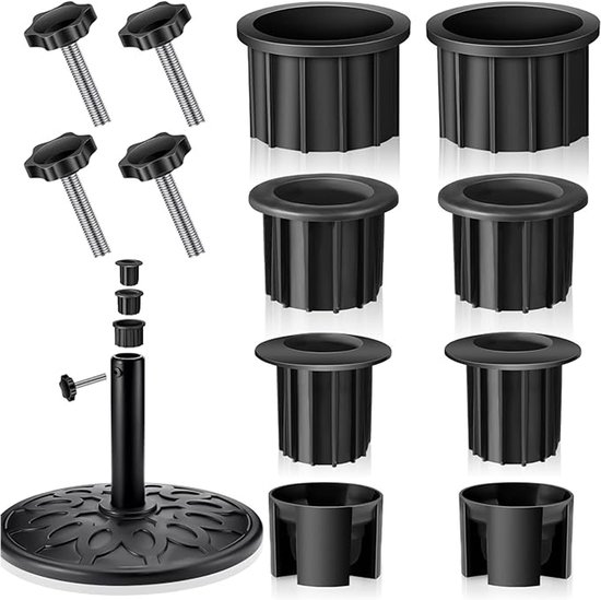 12-teiliges Set, Sonnenschutzständeradapter, 48/38/32-mm-mittelpfosten, Konvertierungsring, Befestigungsring, Ersatz-sonnenschutzbasis, Schwarz