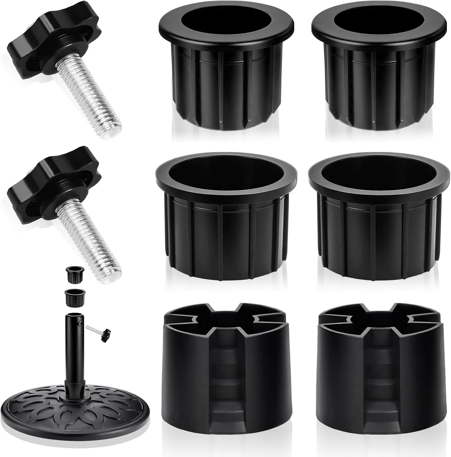 8-teiliges Set Schwarzer Sonnenschirmständer-ersatzteile – Ringkappe – Endkappe – Stabilisierungshülse Mit M8-gewinde – Geeignet Für Terrasse Und Garten