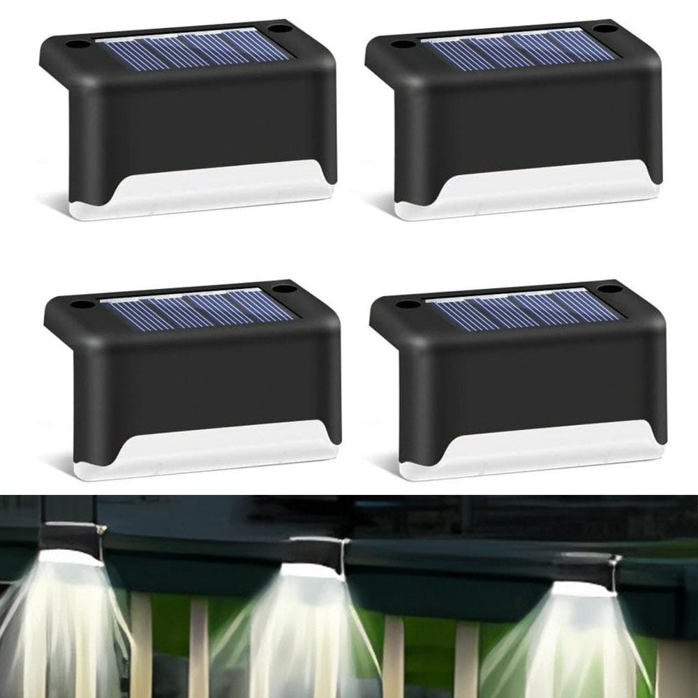 Vier Solarbetriebene Led-brückenleuchten, Weißes Licht, Geeignet Für Gärten, Terrassen, Geländer, Treppen, Wege, Wasserdichte Stufenleuchten.