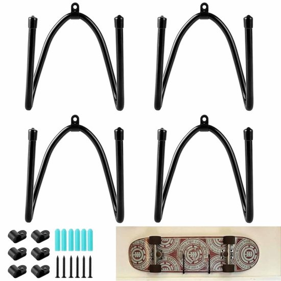 Skateboard-wandhalterung – 16,5 X 7 X 6 Cm – 4-teiliges Set – Zum Aufhängen Von Skateboards Und Longboards – Schwarz