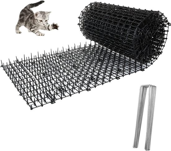 200 X 28 Cm Große Katzenabwehrmatte Aus Kunststoff Mit Spikes, Schnur Und 8 U-förmigen Heringen Für Den Garten